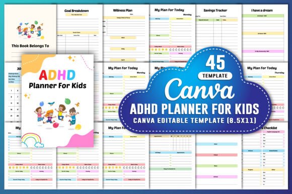 Download ADHD Planner for Kids Canva KDP - Adhd planner Collection