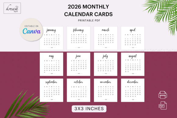 Download 3x3 Monthly Calendar Cards - Calendar Collection