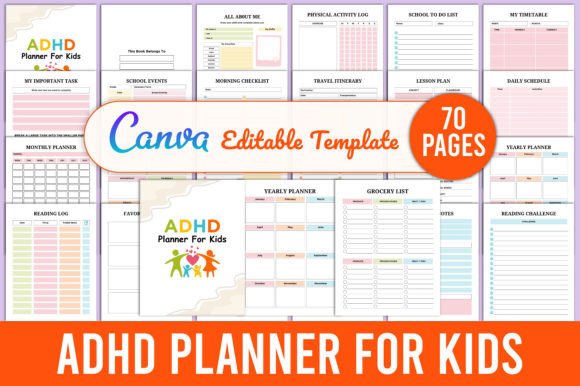 Download Editable ADHD Planner for Kids Canva - Premium Resources
