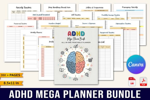 Download ADHD Mega Planner Bundle KDP Interior - Bundle kdp interior Collection