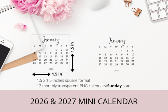 Download 2026 &amp; 2027 Monthly Mini PNG Calendar - Calendar Collection