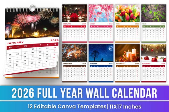 Download 2026 Full Year Wall Calendar Canva Kdp - Calendar Collection