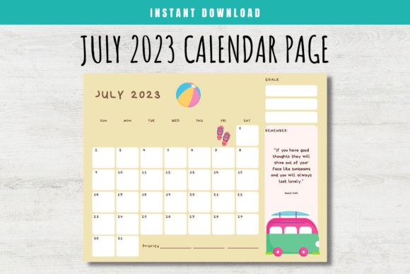Download July 2023 Calendar Page for Kids - Premium Bundle