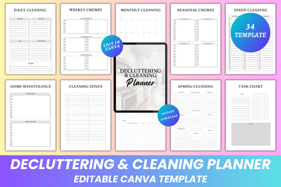 Download Decluttering &amp; Cleaning Planner Canva - Decluttering Collection