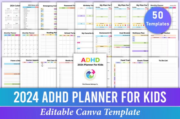 Download 2024 ADHD Planner for Kids Canva KDP - Adhd planner Collection