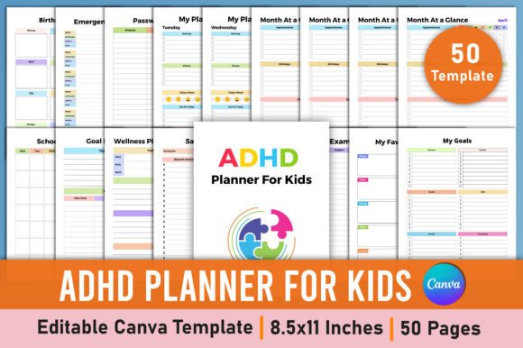 Download Editable ADHD Planner for Kids Canva - Adhd planner Collection